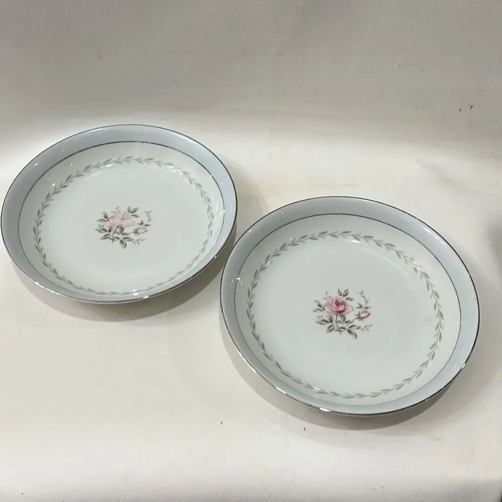 Regency White Blue Silver Pink Rose Floral Dinnerware Set 2 Bowls Floral Design